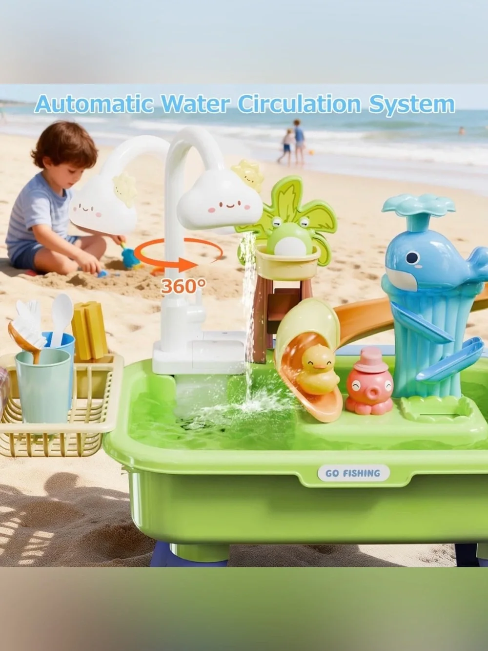Water Table for Toddlers 1-3 with Pump, Spring-Green 22Pcs Toy Accessories, 4L B
